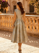 Floral A Line Boat Neck Long Evening Dresses