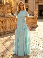 Chiffon Mermaid Boat Neck Long Evening Dresses with Tiered