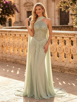 Chiffon Mermaid Sleeveless Scarf Long Evening Dresses