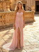 Sequin Mermaid Strapless Long Evening Dresses with Slit