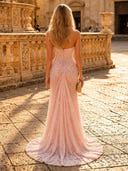 Sequin Mermaid Strapless Long Evening Dresses with Slit