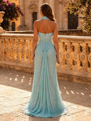 Sparkly Sequin Mermaid Strapless Long Evening Dresses with Scarf