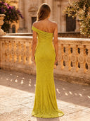 Sparkly Sequin Mermaid One Shoulder Long Evening Dresses with Slit