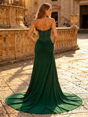 Satin Mermaid Strapless Sleeveless Long Evening Dresses with Slit