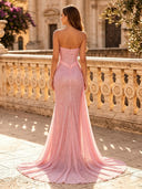 Sparkly Sequin Mermaid Strapless Sleeveless Long Evening Dresses with Slit