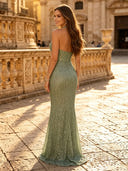 Sparkly Sequin Mermaid Square Neck Long Evening Dresses