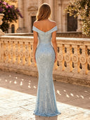 Sparkly Sequin Mermaid Off Shoulder Long Evening Dresses