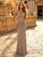 Sparkly Sequin Mermaid Spaghetti Straps Long Evening Dresses