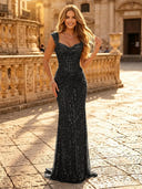 Sparkly Sequin Mermaid Spaghetti Straps Long Evening Dresses