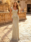 Sparkly Sequin Mermaid Spaghetti Straps Long Evening Dresses