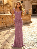 Sparkly Sequin Mermaid Spaghetti Straps Long Evening Dresses