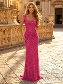 Sparkly Sequin Mermaid Spaghetti Straps Long Evening Dresses