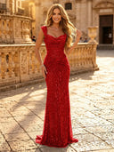 Sparkly Sequin Mermaid Spaghetti Straps Long Evening Dresses