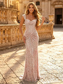 Sparkly Sequin Mermaid Spaghetti Straps Long Evening Dresses