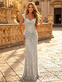 Sparkly Sequin Mermaid Spaghetti Straps Long Evening Dresses