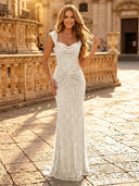 Sparkly Sequin Mermaid Spaghetti Straps Long Evening Dresses