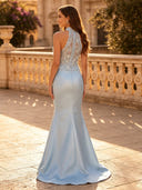 Satin Mermaid Sleeveless Long Evening Dresses with Beadings