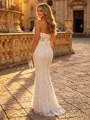 Sparkly Tulle Mermaid Strapless Long Evening Dresses with Flowers