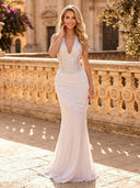 Chiffon Mermaid V Neck Sleeveless Long Evening Dresses with Sequin