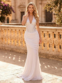Chiffon Mermaid V Neck Sleeveless Long Evening Dresses with Sequin