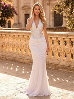 Chiffon Mermaid V Neck Sleeveless Long Evening Dresses with Sequin