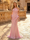 Sequin Mermaid Strapless Sleeveless Long Evening Dresses with Flowers