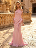Sequin Mermaid Strapless Sleeveless Long Evening Dresses with Flowers