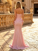 Sequin Mermaid Strapless Sleeveless Long Evening Dresses with Flowers