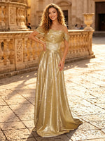 Sequin A Line Off Shoulder Long Evening Dresses