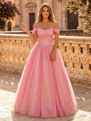 Sparkly Tulle A Line Off Shoulder Long Evening Dresses
