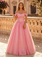 Sparkly Tulle A Line Off Shoulder Long Evening Dresses
