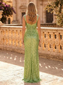 Sequin Mermaid Square Neck Spaghetti Straps Long Evening Dresses