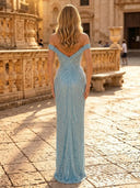 Glitter Sequin Mermaid Off Shoulder Long Evening Dresses with Slit