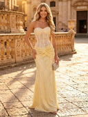 Glitter Sequin Mermaid Strapless Long Evening Dresses with Corset