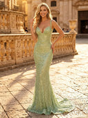 Sequin Mermaid Spaghetti Straps Long Evening Dresses