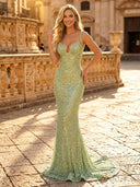 Sequin Mermaid Spaghetti Straps Long Evening Dresses