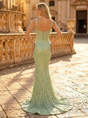 Sequin Mermaid Spaghetti Straps Long Evening Dresses