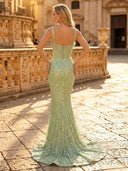 Sequin Mermaid Spaghetti Straps Long Evening Dresses