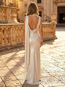 Satin Mermaid Spaghetti Straps Long Evening Dresses with Scarf