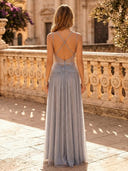 Tulle A Line Spaghetti Straps Long Evening Dresses with Lace