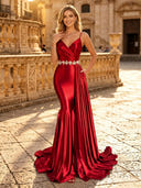 Satin Mermaid Spaghetti Straps Long Evening Dresses