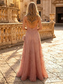 Tulle A Line Halter Long Evening Dresses with Lace