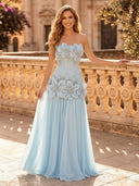 Chiffon Mermaid Strapless Long Evening Dresses with 3D Flowers