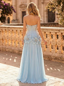 Chiffon Mermaid Strapless Long Evening Dresses with 3D Flowers