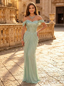 Chiffon Mermaid Off Shoulder Long Evening Dresses with Sequin