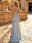 Satin Mermaid One Shoulder Long Evening Dresses with Slit