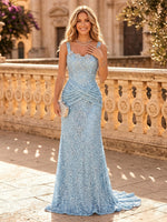 Sequin Mermaid Spaghetti Straps Long Evening Dresses