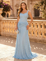 Sequin Mermaid Spaghetti Straps Long Evening Dresses