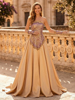 Satin A Line Strapless Sleeveless Long Evening Dresses