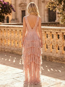 Sparkly Sequin A Line V Neck Spaghetti Straps Long Evening Dresses